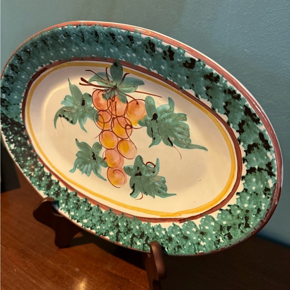 Large Italian wall platter in Neapolitan majolica green border and Grapes - Picture 3 of 8